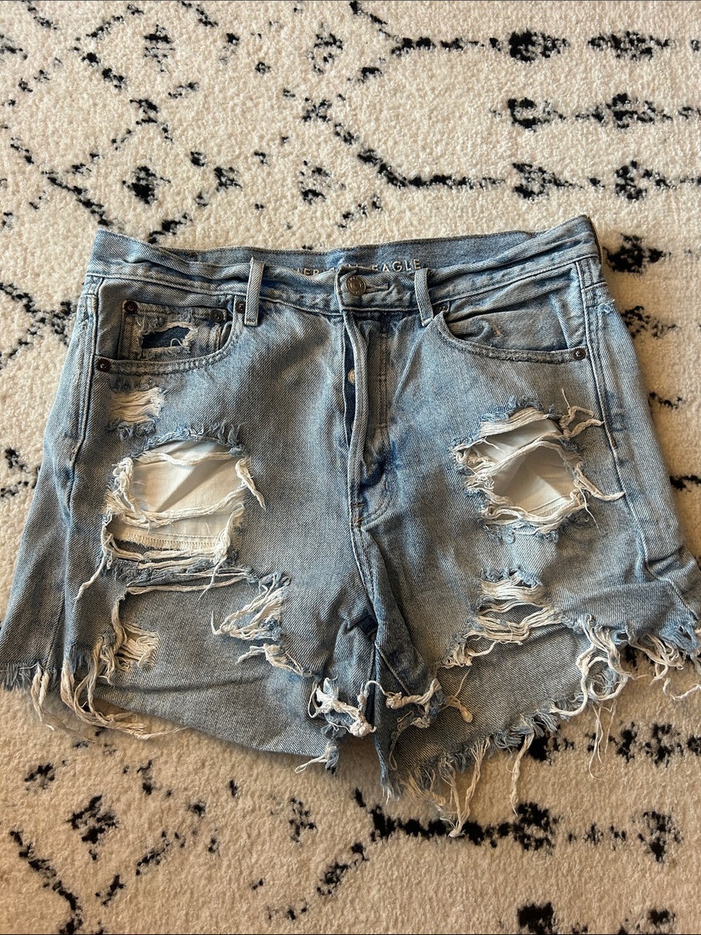 American Eagle Outfitters Light Blue Distressed Jean Shorts